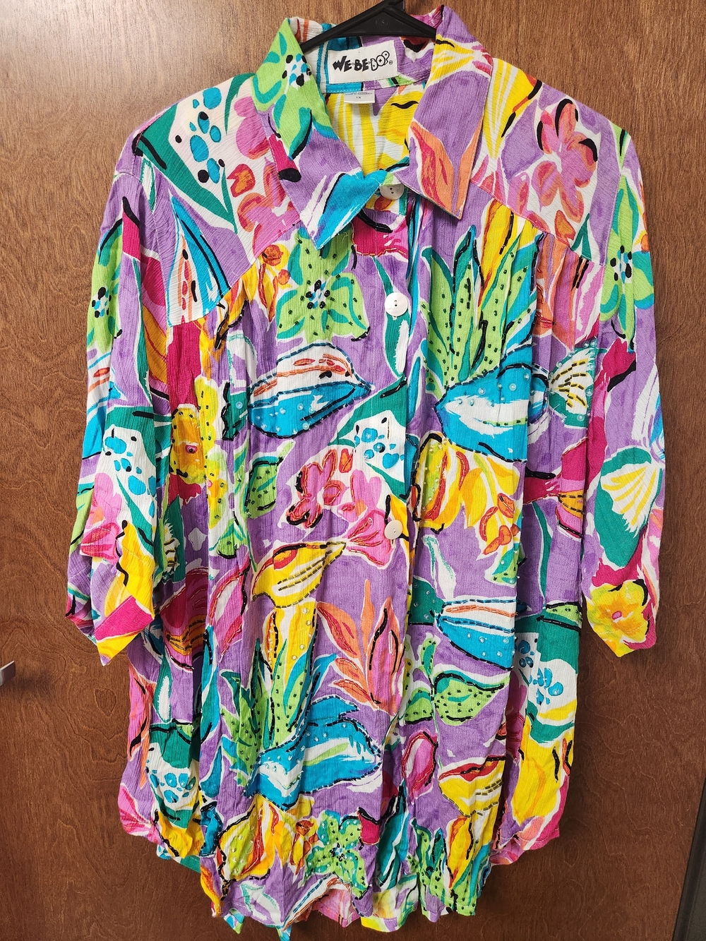 We Be Bop Vintage Women's Multicolor Floral Button-Up Top - Purple
